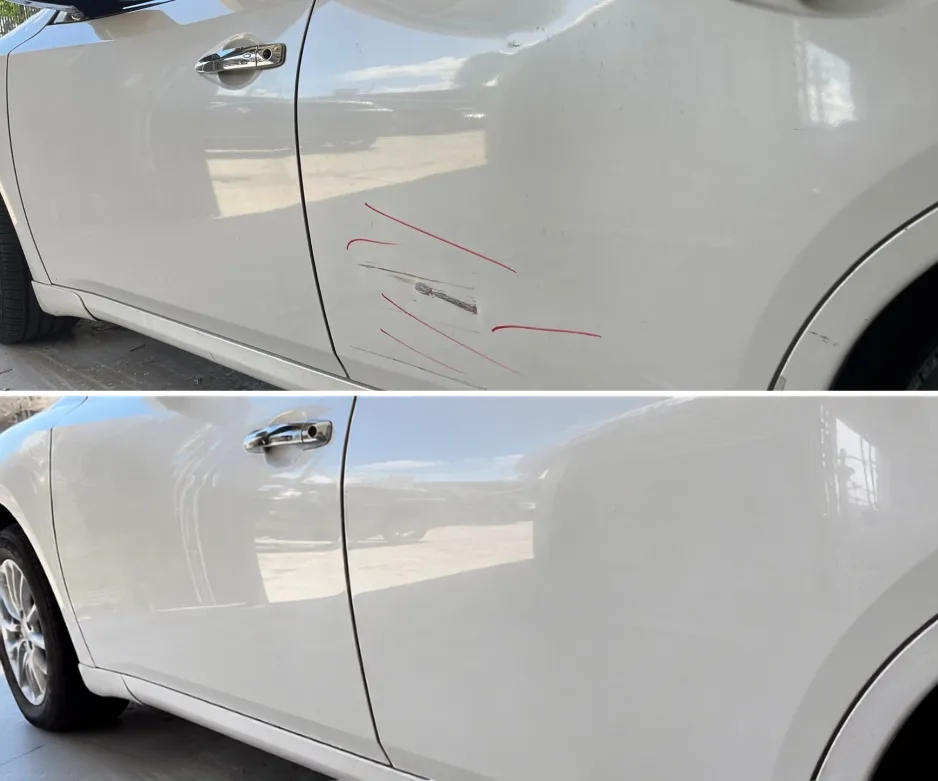 Fender dent repair on a vehicle in Miami-Dade by Gonza Repairs